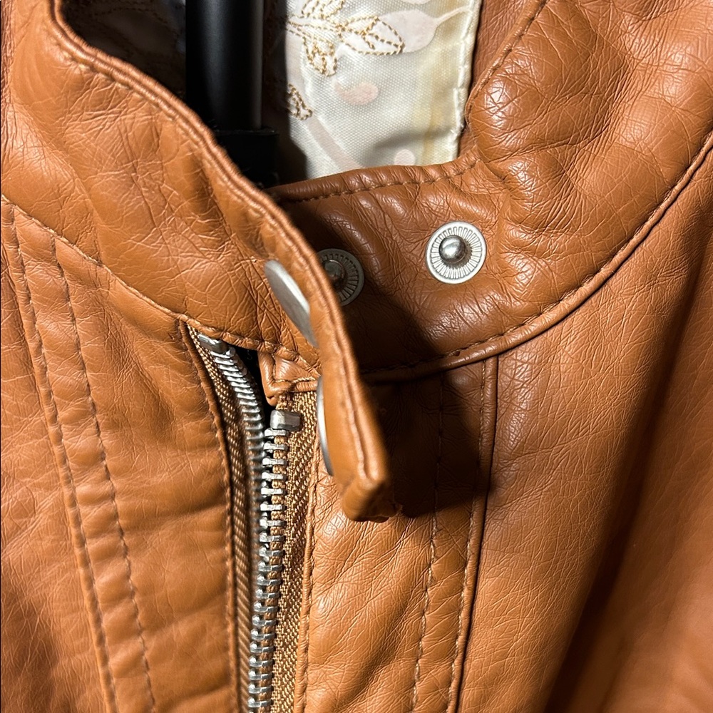 Arden B Tan Leather like Bomber Jacket - Picture 6 of 6